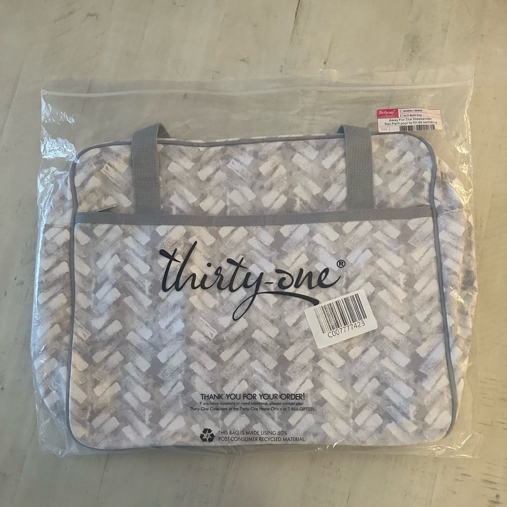 Thirty-One White and Gray Tote Bag